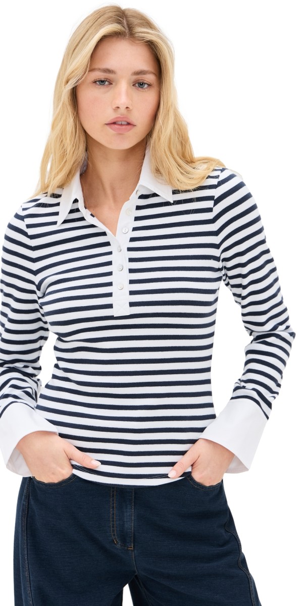 Cinq à Sept Striped Jaden Top Navy/White