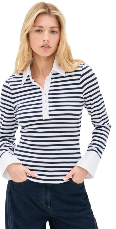 Cinq à Sept Striped Jaden Top Navy/White