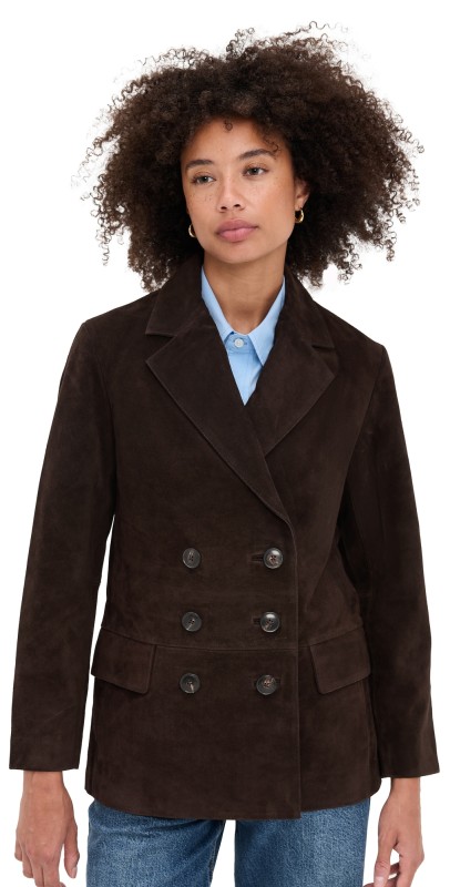 Madewell Double-Breasted Blazer In Suede Dark Carob