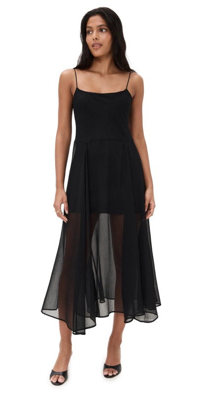 Enza Costa Japanese Yoryu Chiffon Dress Black
