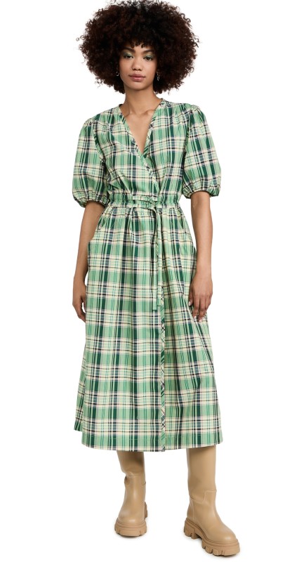 Derek Lam 10 Crosby Tiana Belted Wrap Dress Green Multi
