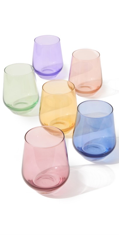 Estelle Colored Glass Stemless Set of 6 Pastel Mix