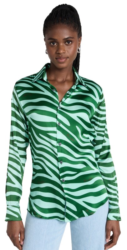 BruceGlen Mint Zebra Stretch Silk Button-Up Shirt Mint Zebra