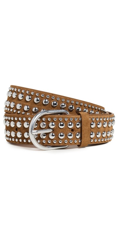 Loeffler Randall Isaac Studded Belt Cacao Suede w/ Nickel Studs