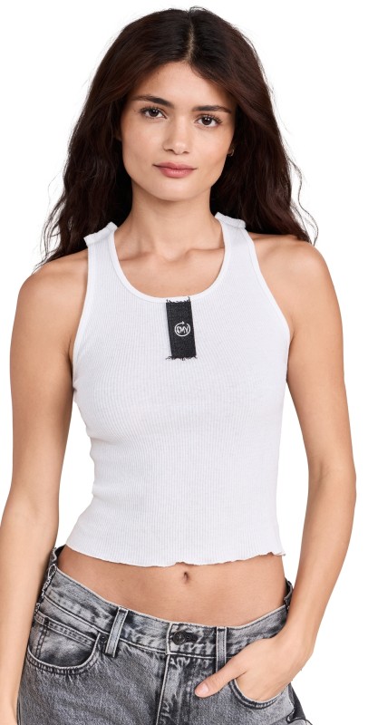 Sami Miro Vintage Black Denim Scrap Tank White