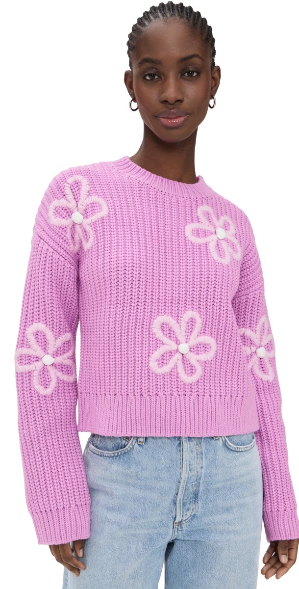 English Factory Flower Embroidery Knit Top Pink