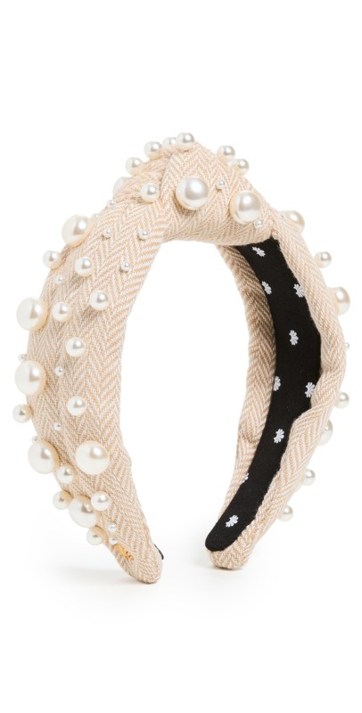Lele Sadoughi Mixed Pearl Knotted Headband Tweed