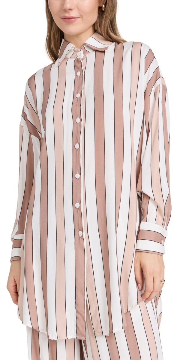 9seed Captiva Button Down Shirt Coffee Stripes