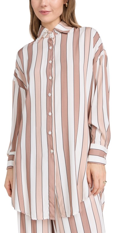 9seed Captiva Button Down Shirt Coffee Stripes