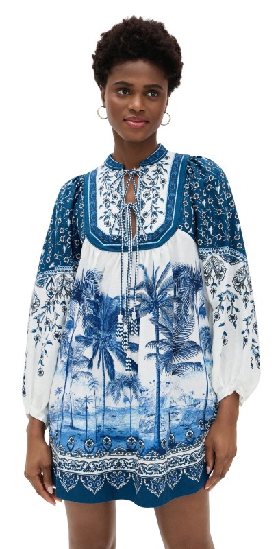 FARM Rio Palm Tree Beach Mini Dress Palm Tree Beach Off-White