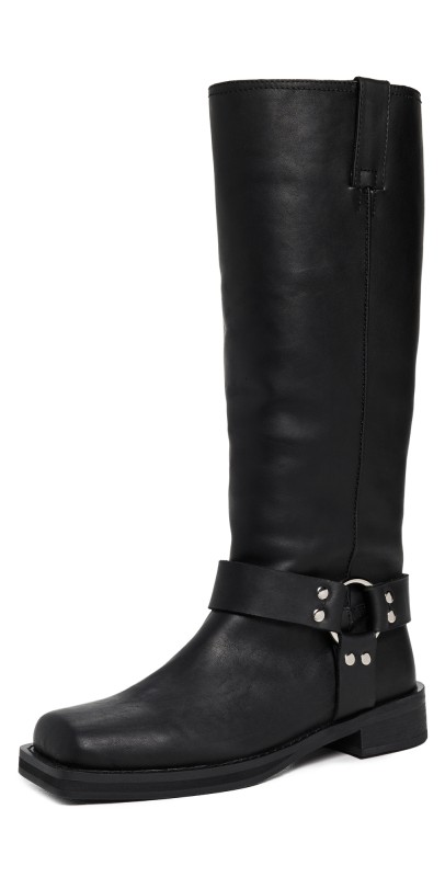Tony Bianco Biker Boots Black Wax