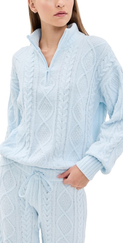 PJ Salvage Cable Crew Long Sleeve Sweater Blue Air