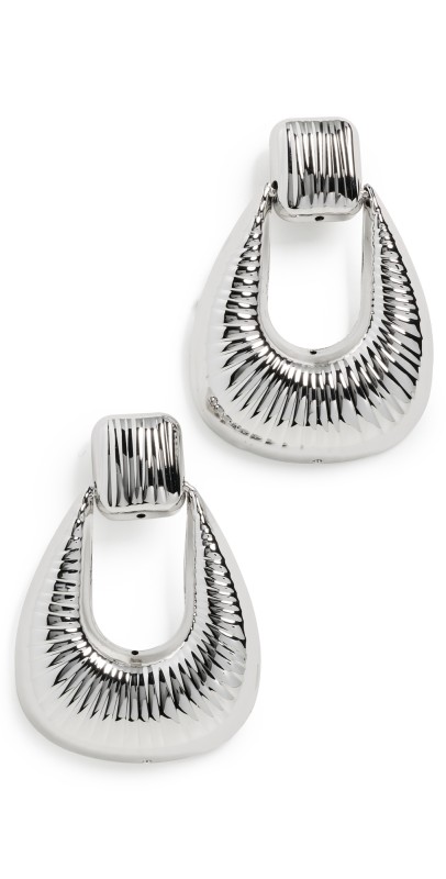 Ronny Kobo Striated Door Knocker Large Earrings Silver