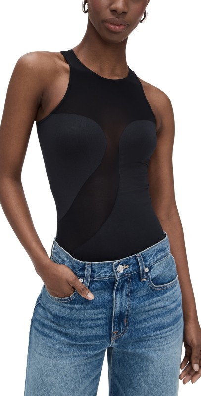 Wolford Satin Sheer Bodysuit Shiny Black