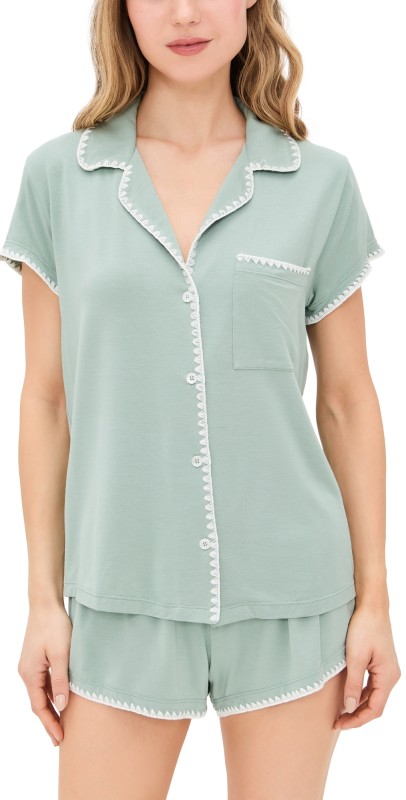 Eberjey Frida Shortie PJ Set Eucalyptus/Ivory