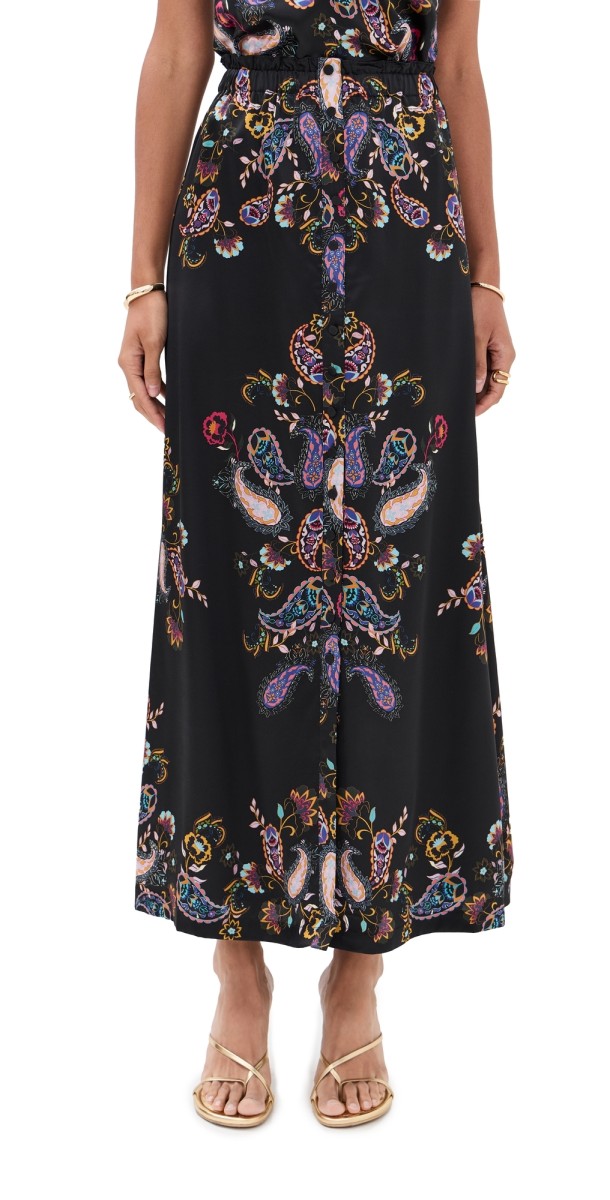 Figue Bastien Silk Skirt Paisley Mandala Onyx Black