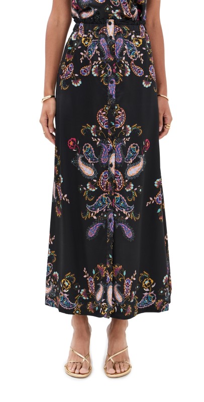 Figue Bastien Silk Skirt Paisley Mandala Onyx Black