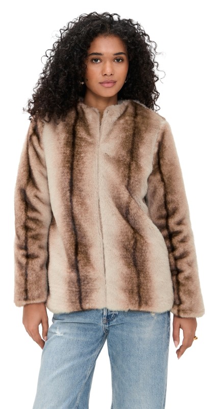 Line & Dot The City Faux Fur Jacket Brown Multi