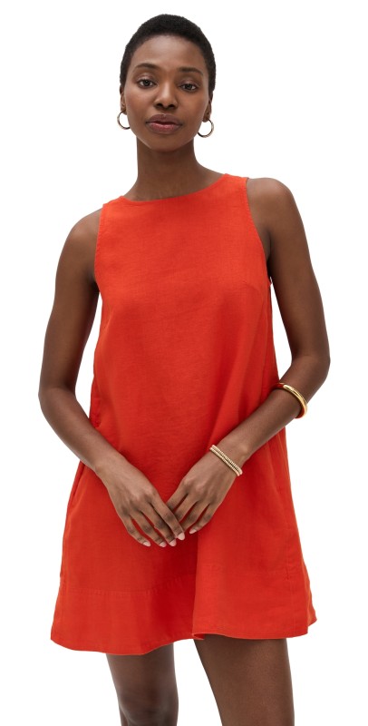 Madewell Contrast-Stitch Shift Mini Dress in Linen Bright Flame