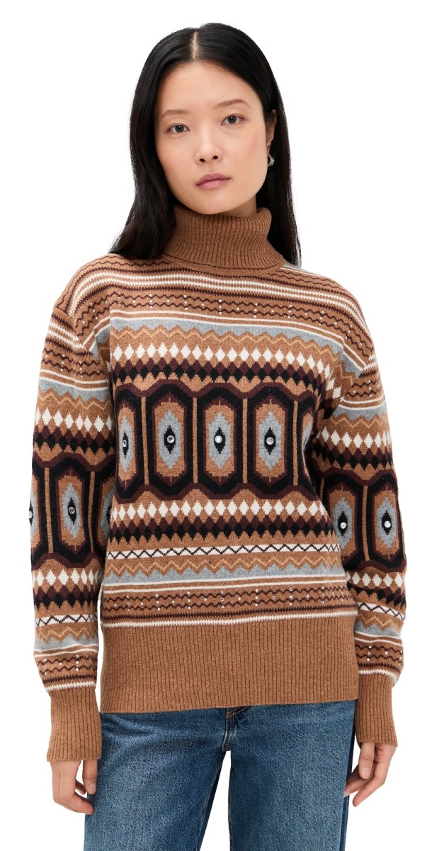 ALIGNE Christine Fair Isle Sweater Brown