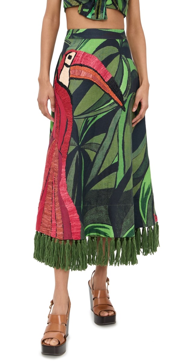 FARM Rio Coconut Tree Flow Embroidered Skirt Coconut Tree Flow Multicolor