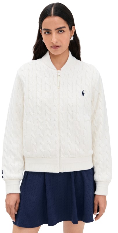RLX Ralph Lauren Cable Stitch Hybrid Baseball Jacket Antique White