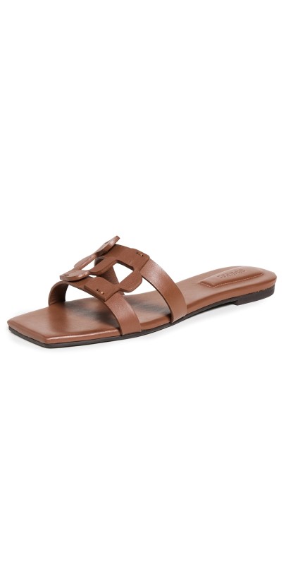SIMKHAI Simkhai Monogram Leather Flat Slides Sable
