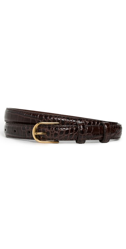 Nili Lotan Jane Belt Dark Brown Croc Embossed