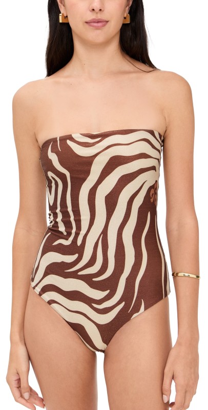 Johanna Ortiz Shimmering Alta Mar One Piece Dark Mocca/Ecru