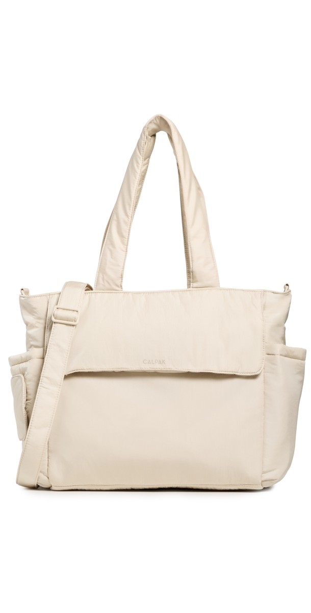 CALPAK Diaper Tote Bag with Laptop Sleeve Oatmeal