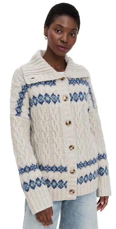 Faherty Highland Fair Isle Cardigan Lakeside Fair Isle Snow