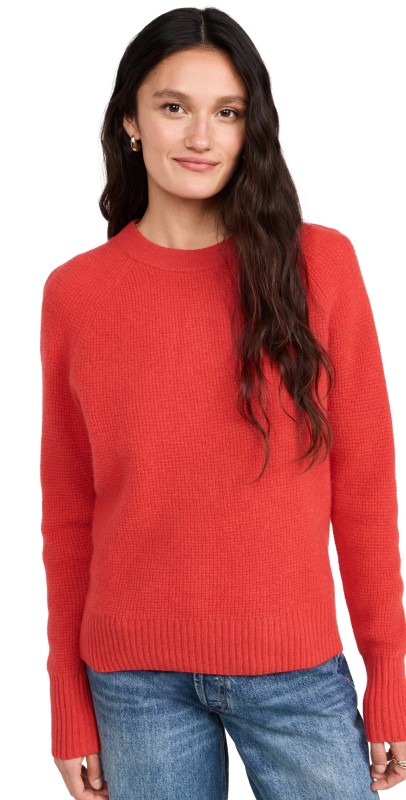 White + Warren Cashmere Waffle Sweatshirt Carmine Red