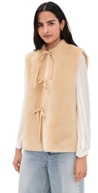 Sea Elliot Shearling Tie Front Vest Cream