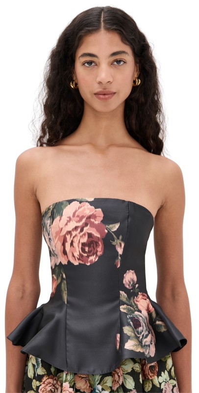 Marques'Almeida Flower Printed Strapless Waisted Top Black
