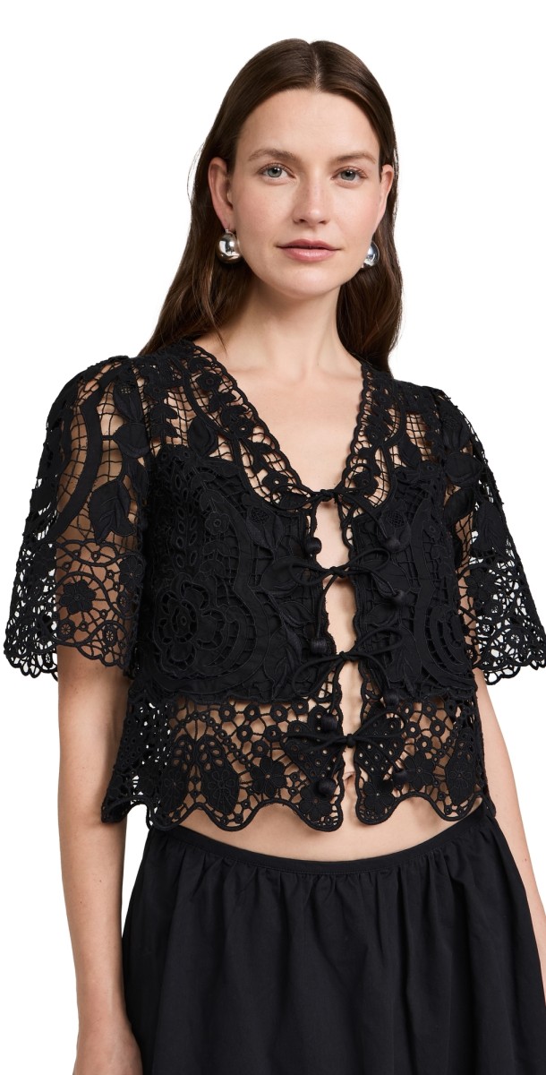 Sea Gianna Lace Tie Front Top Black
