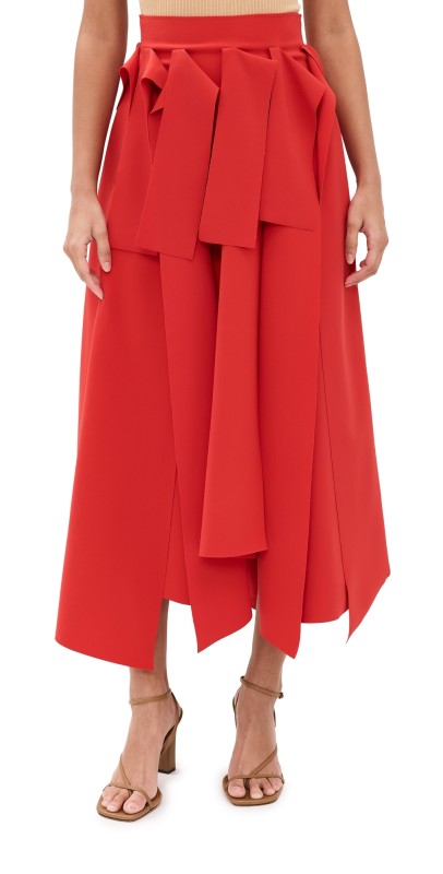 A. W.A. K.E. MODE Multiple Asymmetric Panels Skirt Red