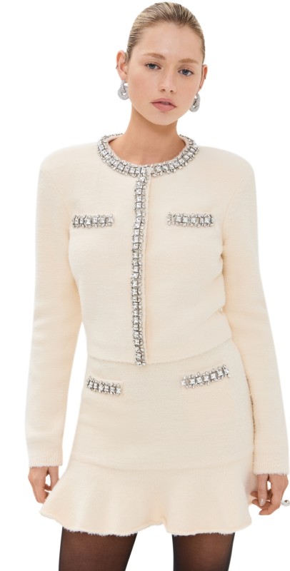 Self Portrait Cream Soft Knit Cardigan Cream