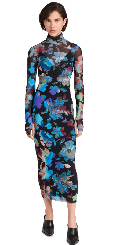 AFRM Shailene Turtleneck Midi Dress Marble Floral