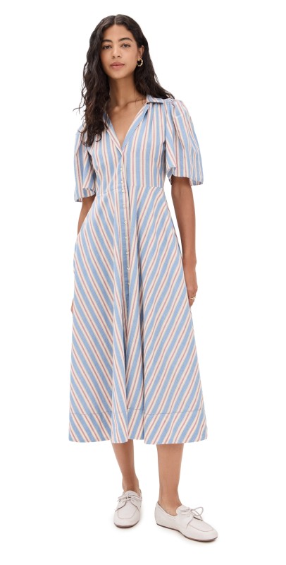 THE GREAT. The Bridge Dress Blue Frontier Stripe