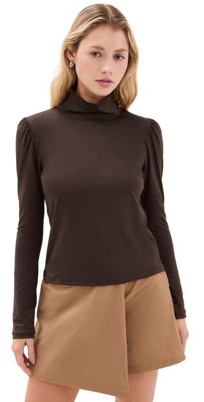 Byrdie Golf Social Wear Tracks Turtleneck Top Byrdie Brown