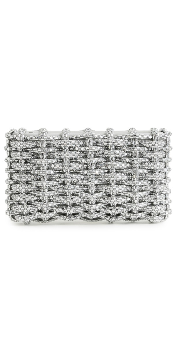 SIMKHAI Morgan Woven Rhinestone Clutch Silver