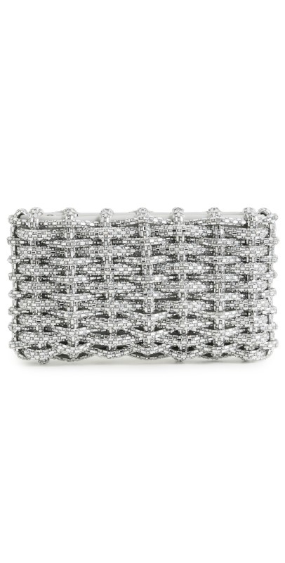 SIMKHAI Morgan Woven Rhinestone Clutch Silver