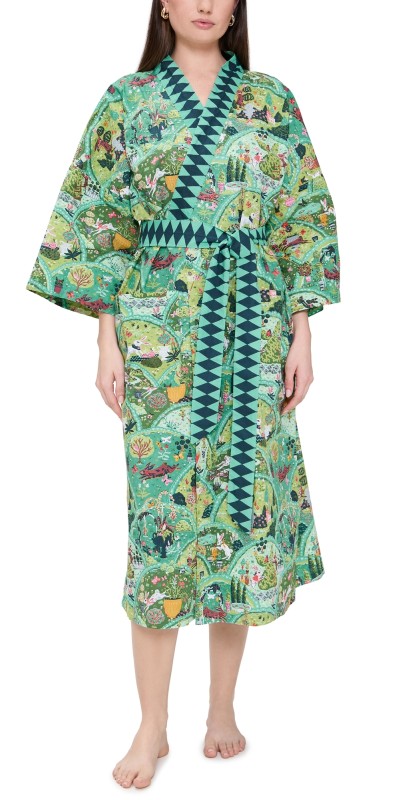 Printfresh Long Robe Rabbit Wonderland/Sage