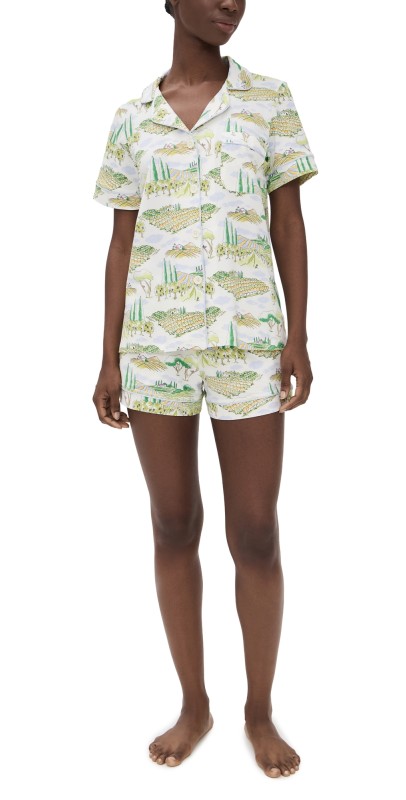 BedHead PJs Short Sleeve Cotton Knit Boxer PJ Set Wine Country
