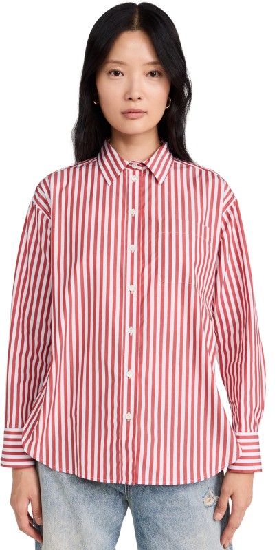 Clare V. Emiliette Oversized Shirt Red & Cream Stripe