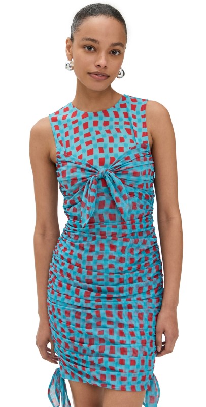 SIMONMILLER Sonora Mesh Mini Dress Panama Blue/Cherry Red Wavy