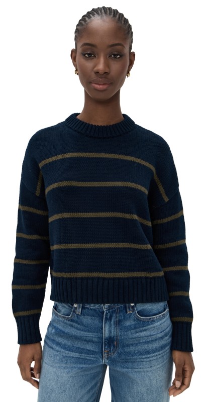 Jenni Kayne Chloe Crewneck Sweater Navy/Army Stripe
