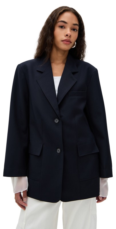 Simonett Structured Sheer Cuff Blazer Navy
