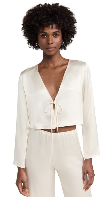 Leset Barb Long Sleeve Tie Top Cream