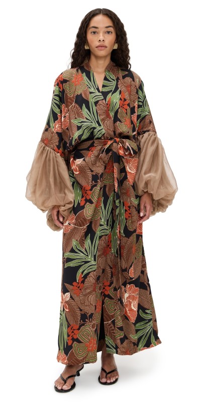 Fe Noel Wilted Sleeve Robe Palm Jacquard